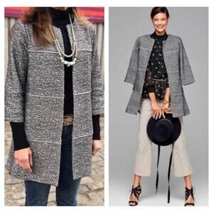 CAbi Adios The Times Black Jacket Medium Textured Knit Mid Length Chic #5299